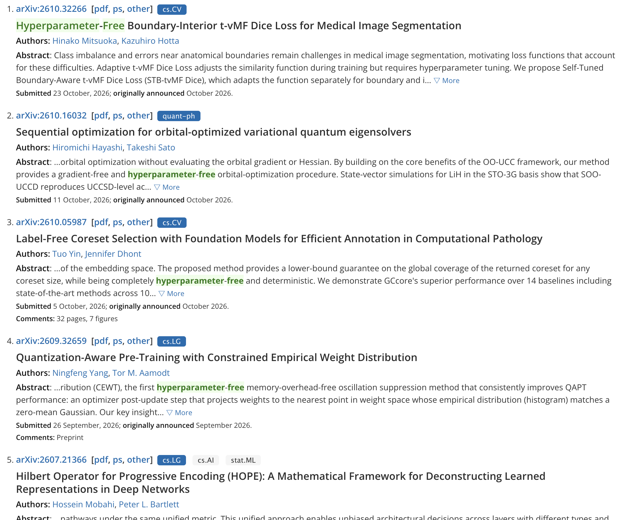 A simple search for "hyperparameter free" on arXiv